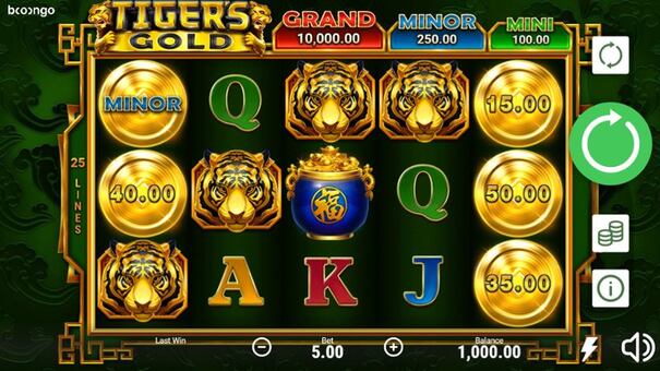 Người chơi Tiger Gold được tăng tiền xu mỗi ngày, hỗ trợ cho người chơi thêm tiền thưởng để chơi game Mọi thời điểm: Đây là trò chơi mô phỏng máy đánh bạc, với hiệu ứng âm thanh, hình ảnh giống thực. Mang lại cho người chơi cảm giác như chơi tại sòng bạc Macau hay Las Vegas! Tiền thưởng hấp dẫn: Số tiền thưởng Jackpot thường xuyên được nhận. Thần tài sẽ mang đến cho người chơi tàu lộc và tận hưởng cảm giác phất lên chỉ sau 1 đêm. Hãy đến FUN88 trò chơi trực tuyến để biết thêm thông tin nhé .